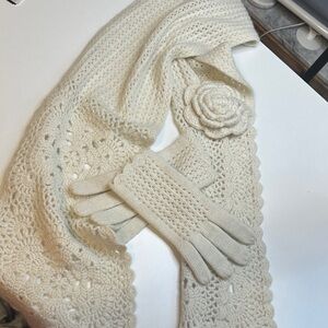 Marks & Spencer Cream Crochet Scarf and Glove Set